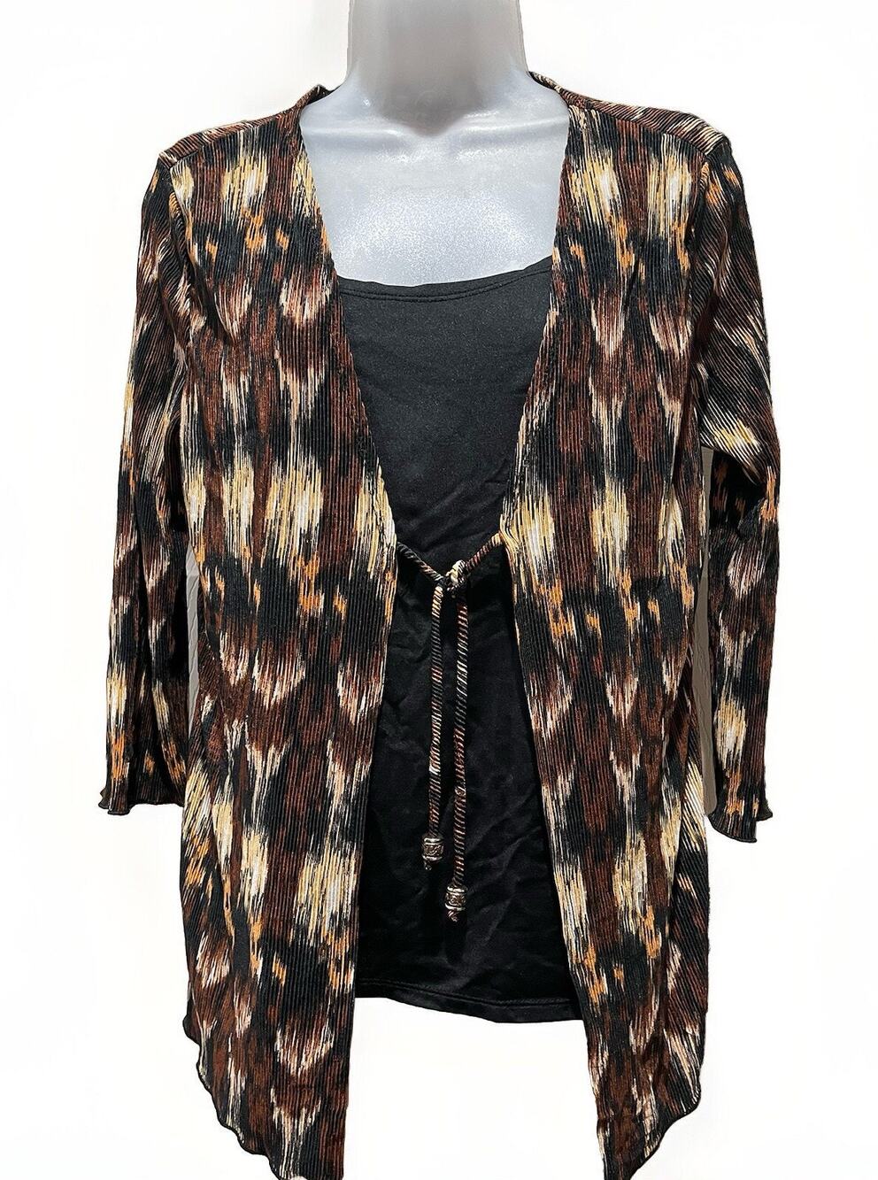 Notations Ladies Animal Print Split Front Top Brown Size M